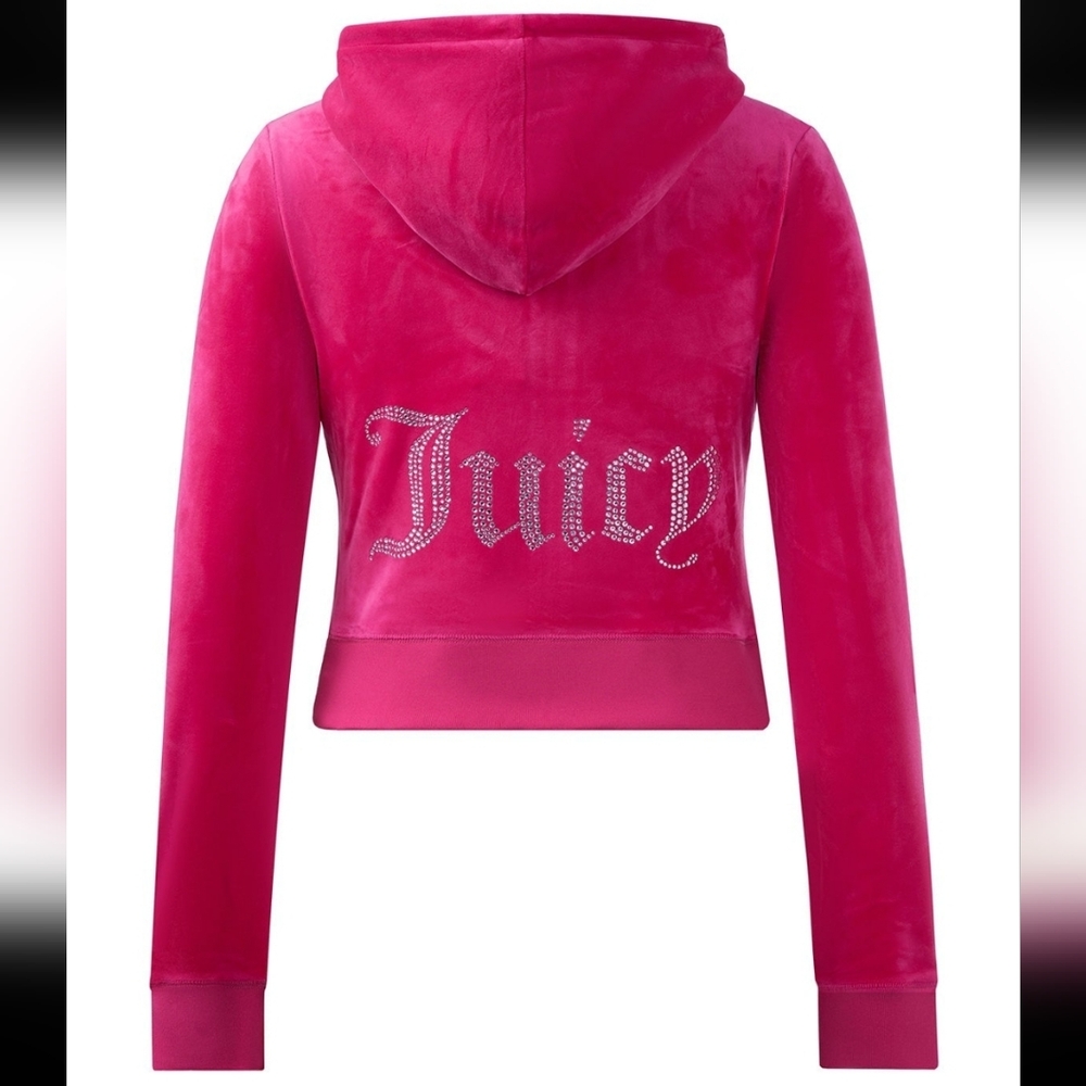 Juicy Couture Fuchsia Velour Zip Up Hoodie Size L
